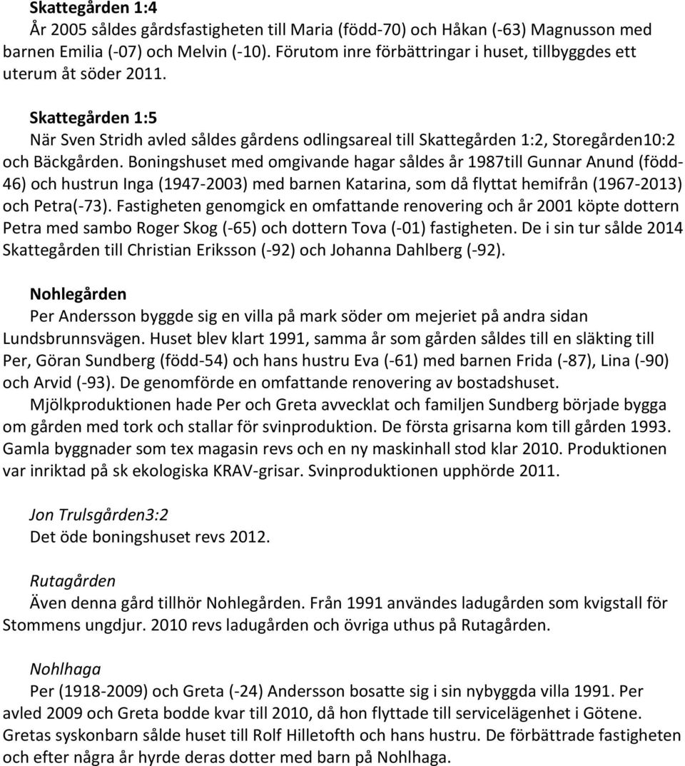 Boningshuset med omgivande hagar såldes år 1987till Gunnar Anund (född- 46) och hustrun Inga (1947-2003) med barnen Katarina, som då flyttat hemifrån (1967-2013) och Petra(-73).