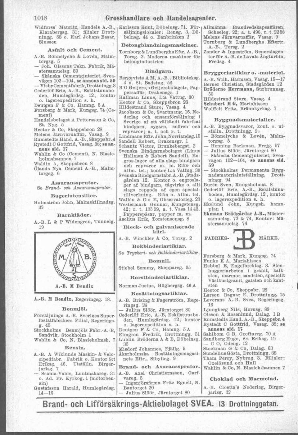 2 Cement' Tornborg & LundberghsEftr. A.-B., Zander & Ingeström, Generalagen. A.-B. Bönnelyche & Lovén, Malm- Torsg. 2. Moderna maskiner för ter för A.-~.de~avalsAn~turbin, torgsg.