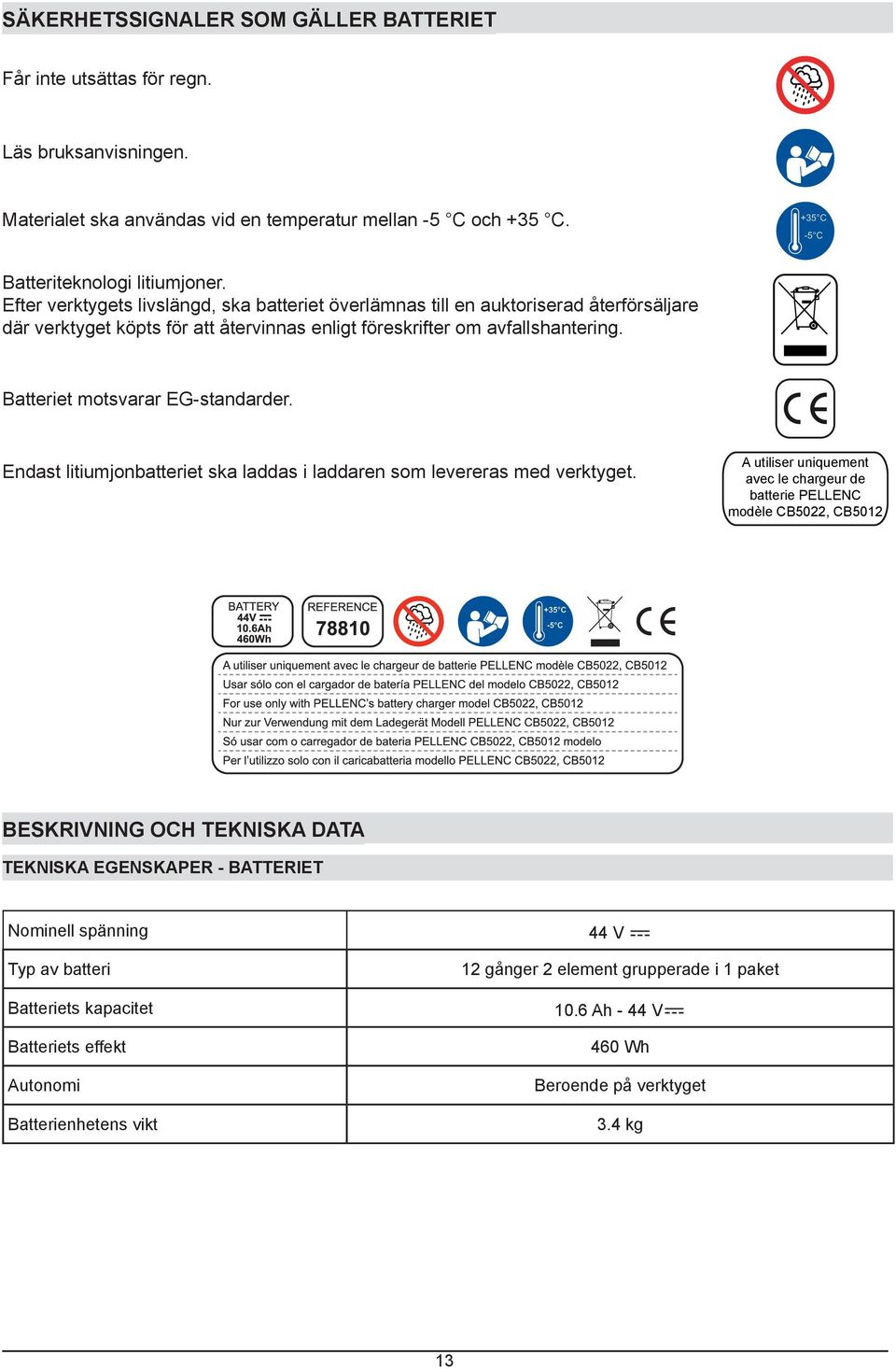 A utiliser uniquement avec le chargeur de batterie PELLENC