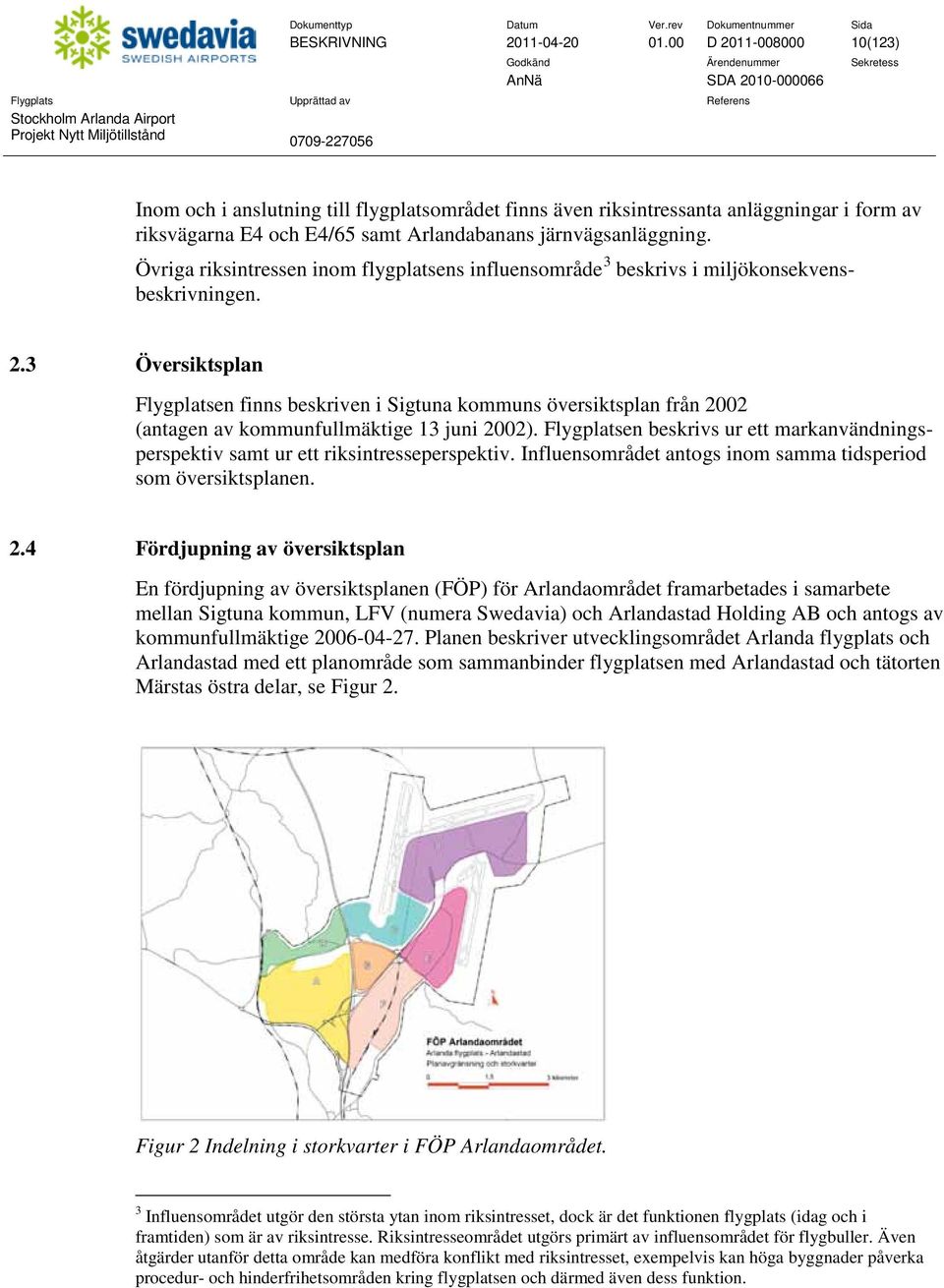 Övriga riksintressen inom flygplatsens influensområde 3 beskrivs i miljökonsekvensbeskrivningen. 2.