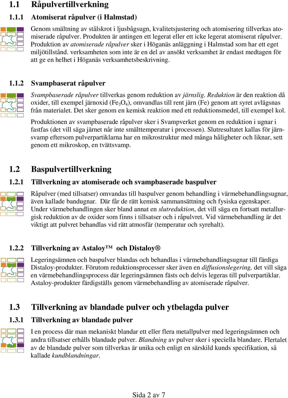 verksamheten som inte är en del av ansökt verksamhet är endast medtagen för att ge en helhet i Höganäs verksamhetsbeskrivning. 1.