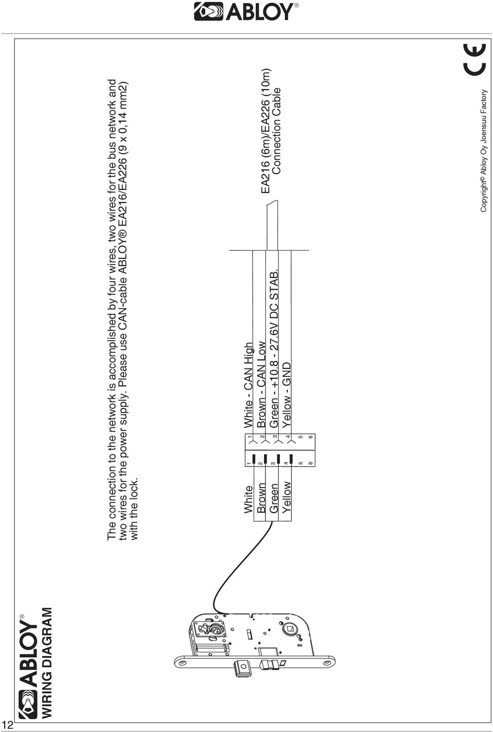 Please use CAN-cable ABLOY EA216/EA226 (9 x 0,14 mm2) with the lock.