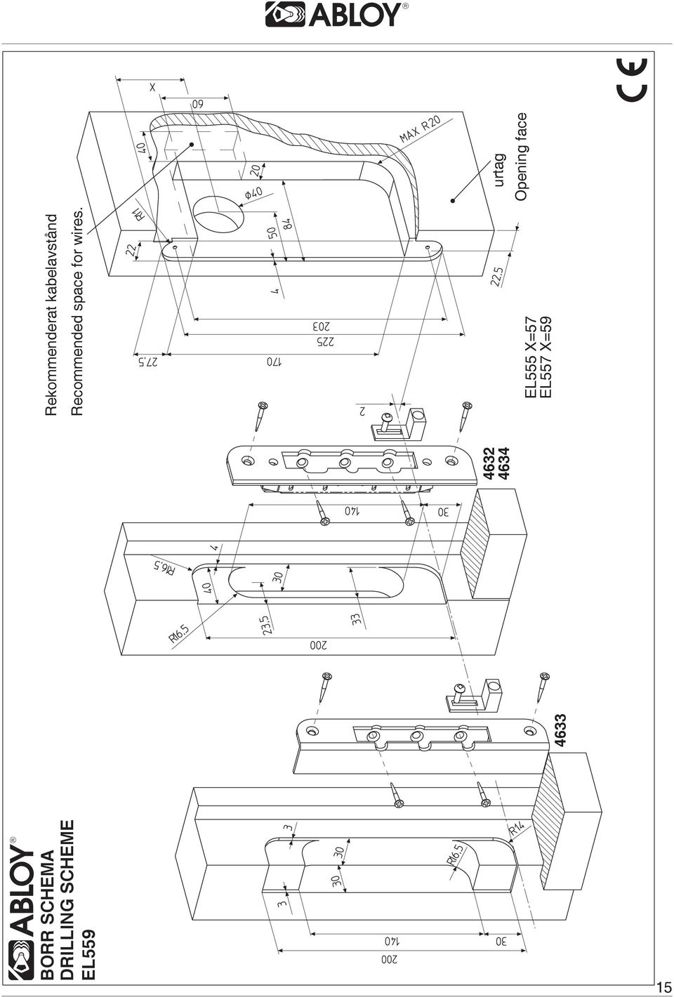 Recommended space for wires.