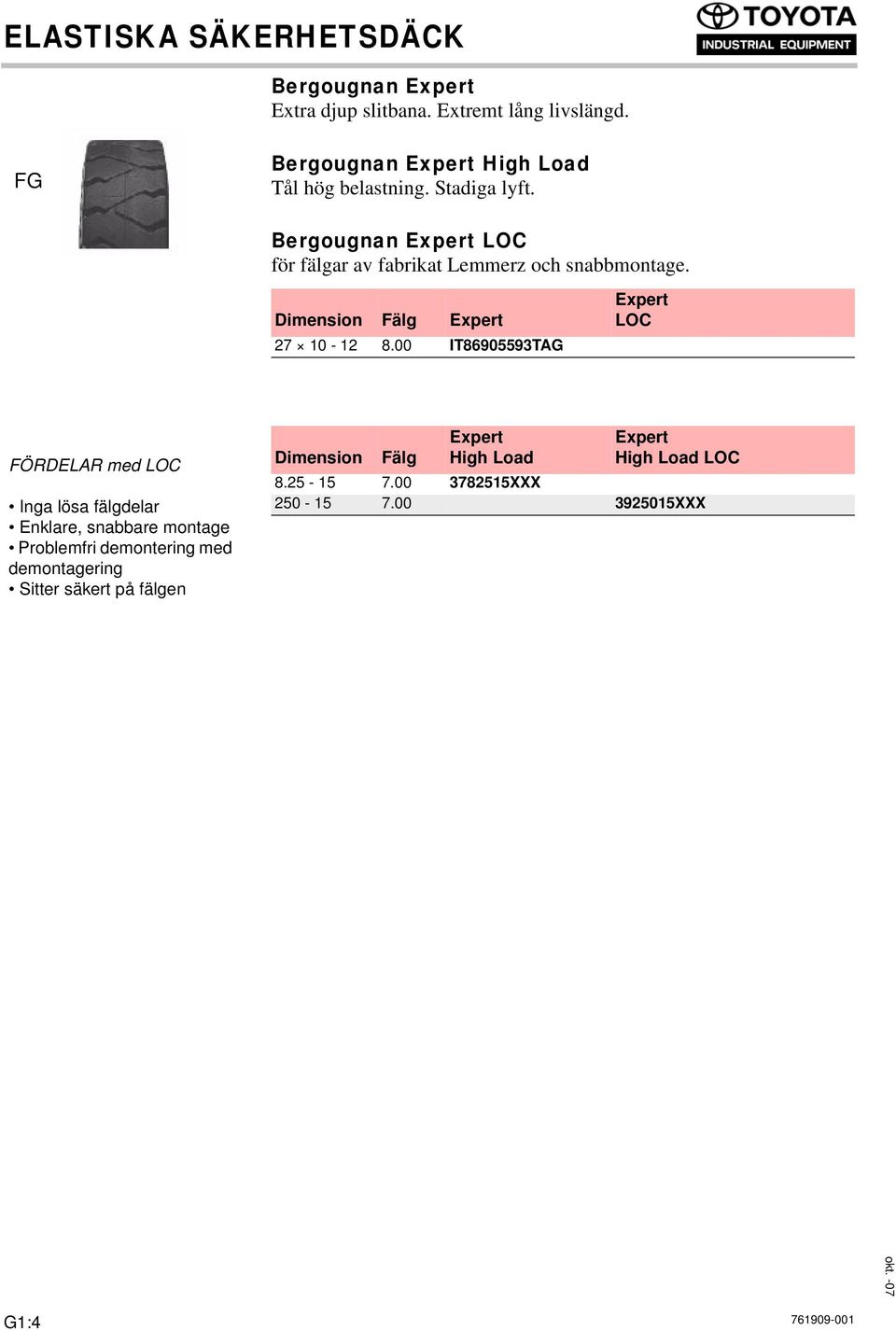 Bergougnan Expert LOC för fälgar av fabrikat Lemmerz och snabbmontage. Dimension Fälg Expert 27 10-12 8.