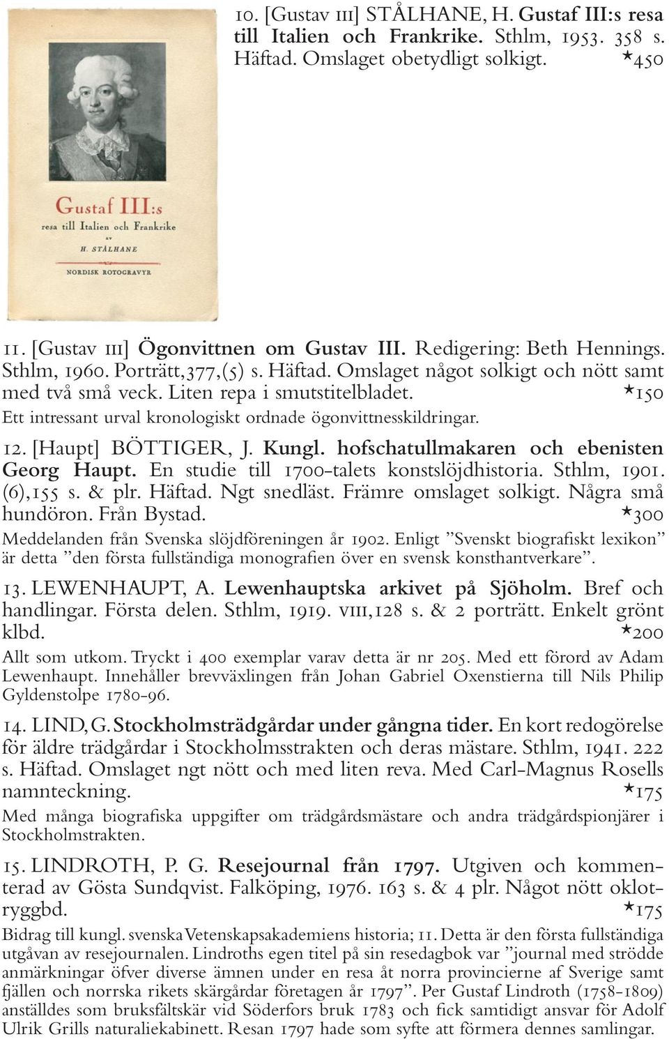 *150 Ett intressant urval kronologiskt ordnade ögonvittnesskildringar. 12. [Haupt] BÖTTIGER, J. Kungl. hofschatullmakaren och ebenisten Georg Haupt. En studie till 1700-talets konstslöjdhistoria.