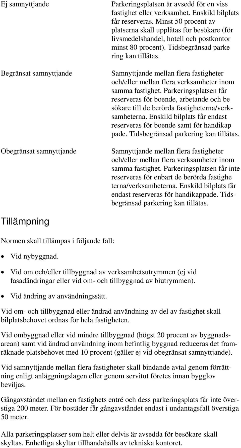 Samnyttjande mellan flera fastigheter och/eller mellan flera verksamheter inom samma fastighet.