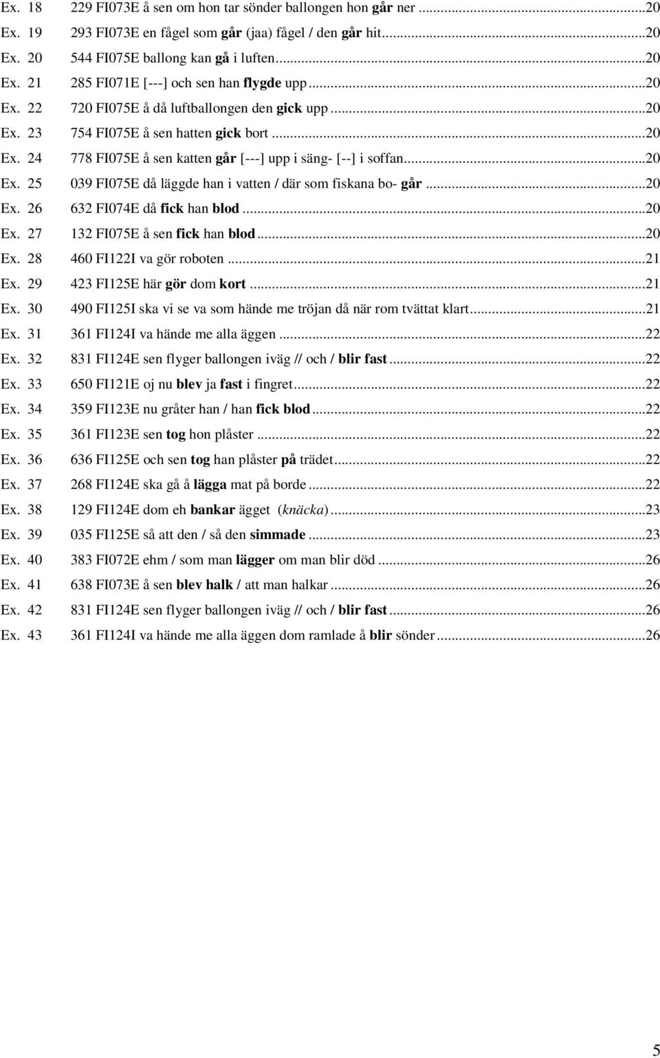 ..20 Ex. 26 632 FI074E då fick han blod...20 Ex. 27 132 FI075E å sen fick han blod...20 Ex. 28 460 FI122I va gör roboten...21 Ex.