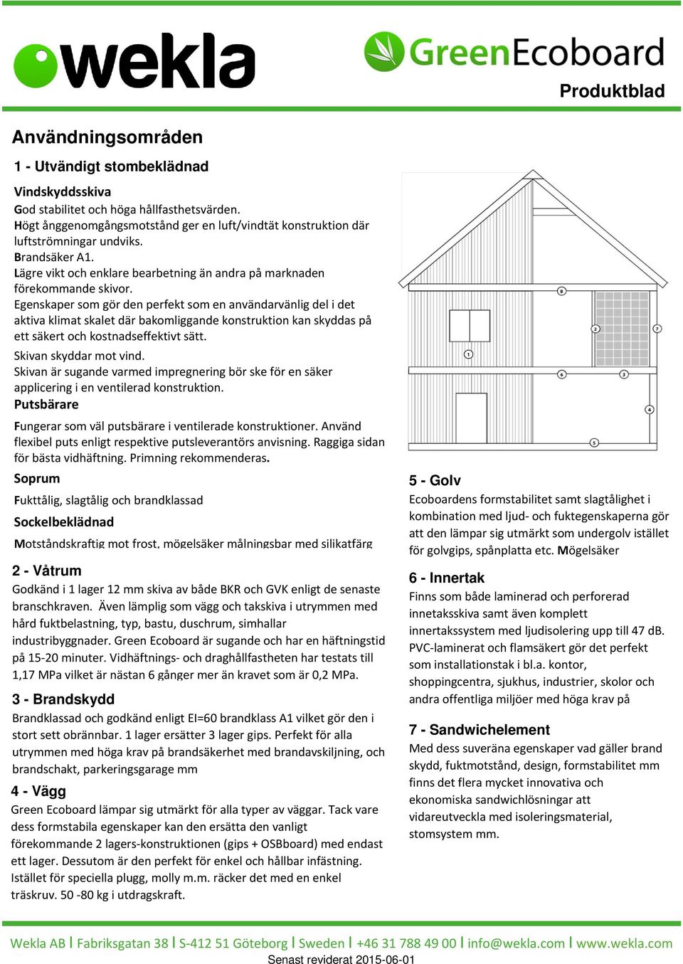 Egenskaper som gör den perfekt som en användarvänlig del i det aktiva klimat skalet där bakomliggande konstruktion kan skyddas på ett säkert och kostnadseffektivt sätt. Skivan skyddar mot vind.