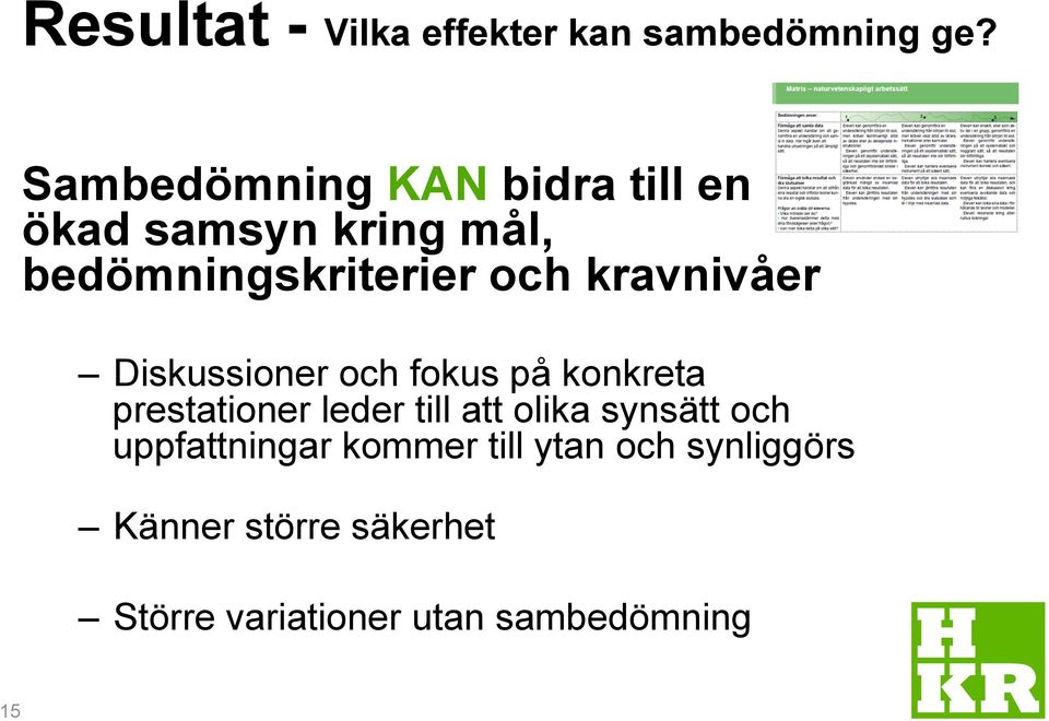 kravnivåer Diskussioner och fokus på konkreta prestationer leder till att olika