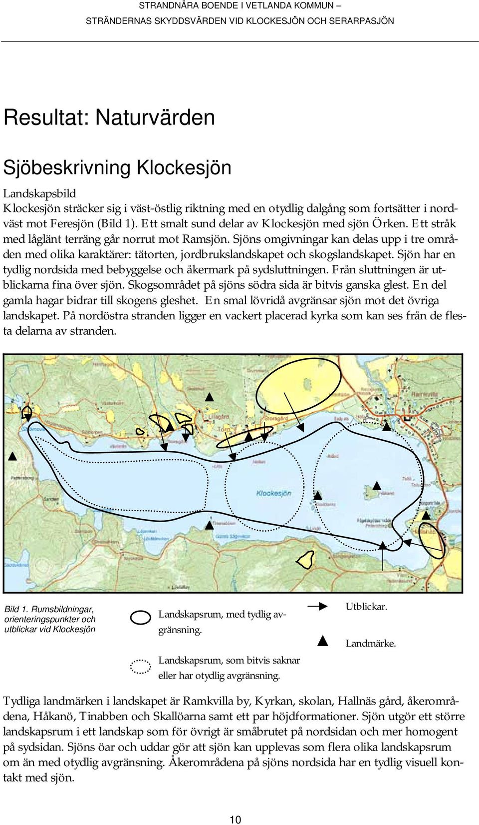 Sjöns omgivningar kan delas upp i tre områden med olika karaktärer: tätorten, jordbrukslandskapet och skogslandskapet. Sjön har en tydlig nordsida med bebyggelse och åkermark på sydsluttningen.