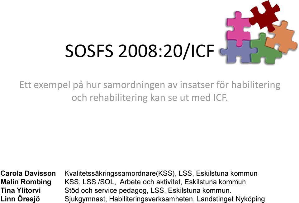 Carola Davisson Malin Rombing Tina Ylitorvi Linn Öresjö Kvalitetssäkringssamordnare(KSS), LSS,