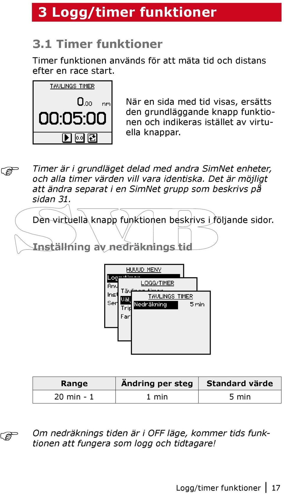 Timer är i grundläget delad med andra SimNet enheter, och alla timer värden vill vara identiska.