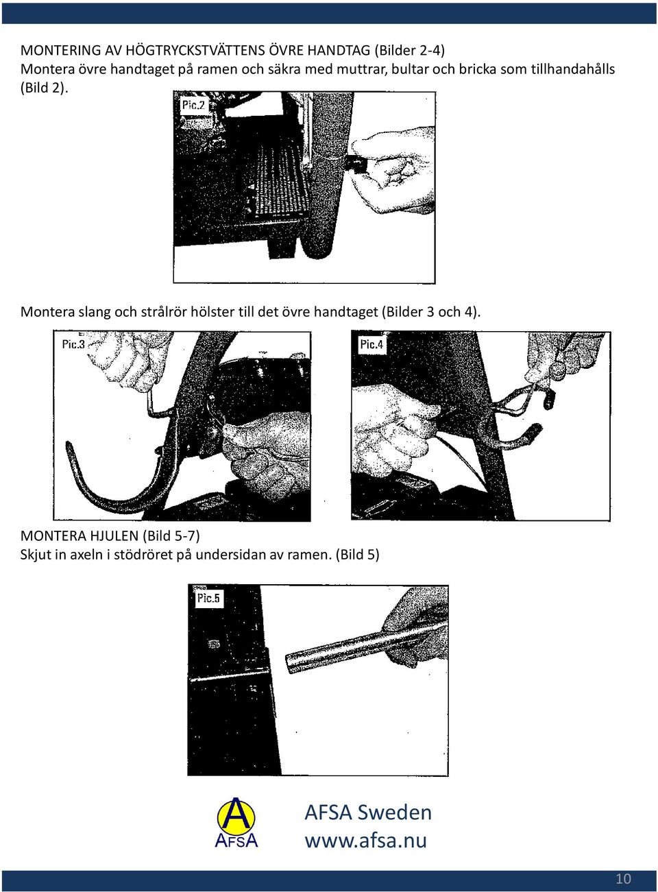 Montera slang och strålrör hölster till det övre handtaget (Bilder 3 och 4).