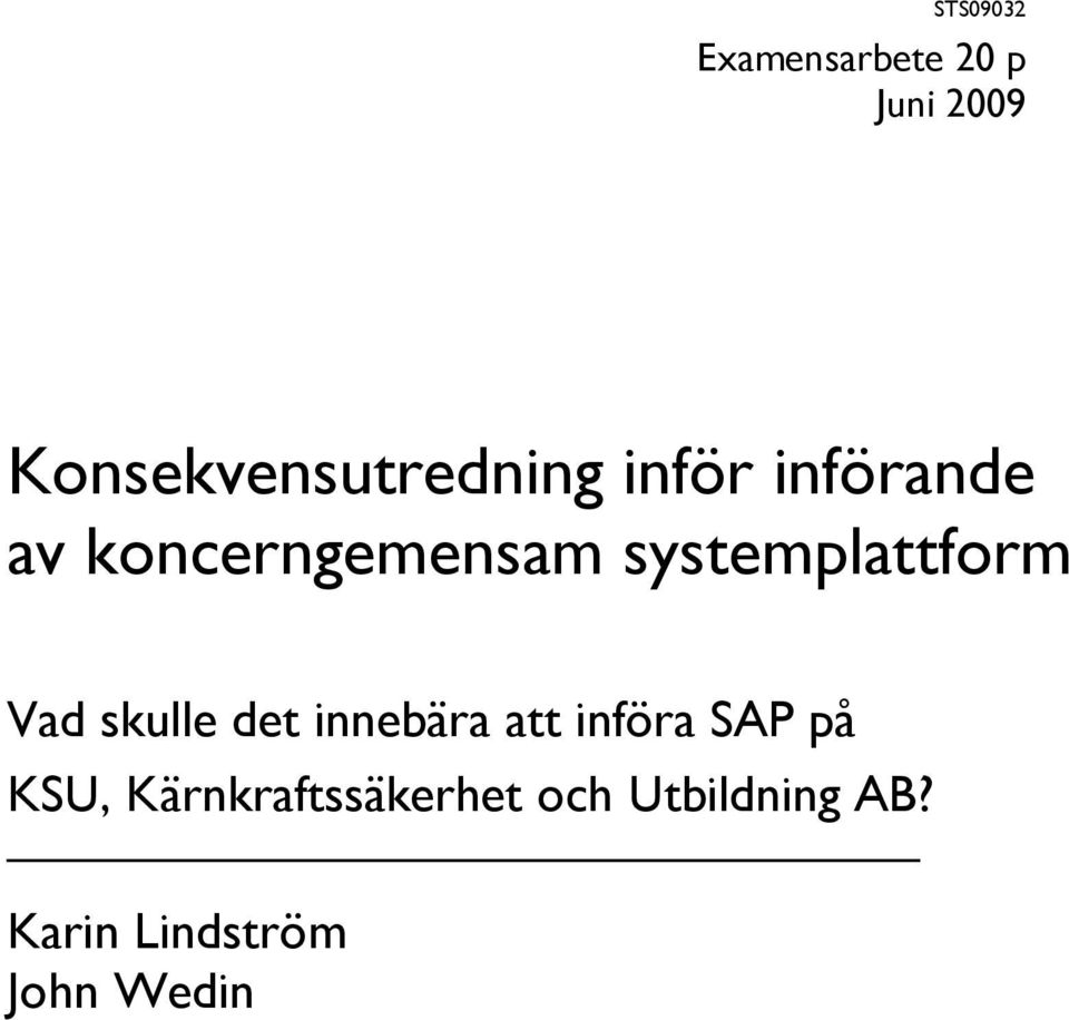 systemplattform Vad skulle det innebära att införa SAP
