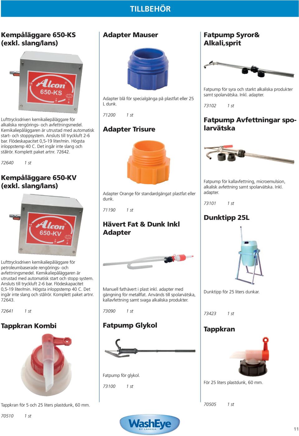 Komplett paket artnr. 72642. 72640 1 st Adapter blå för specialgänga på plastfat eller 25 L dunk. 71200 1 st Adapter Trisure Fatpump för syra och starkt alkaliska produkter samt spolarvätska. Inkl.