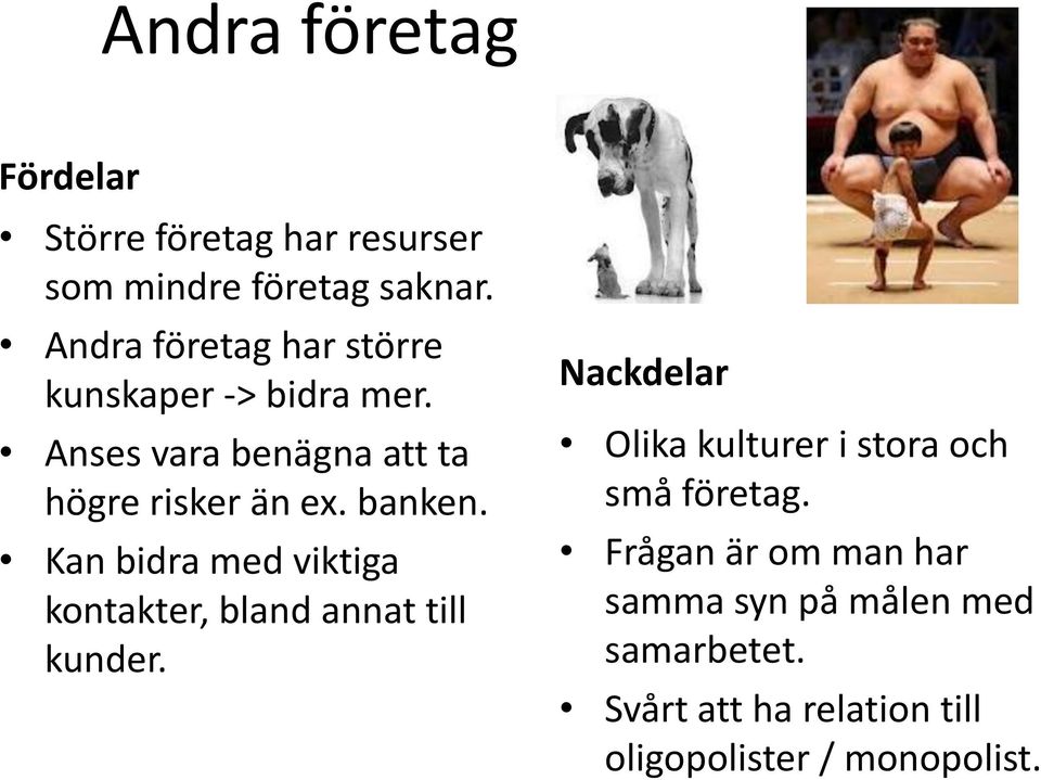 banken. Kan bidra med viktiga kontakter, bland annat till kunder.