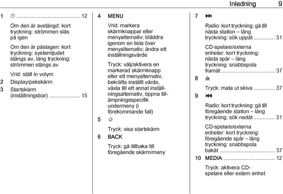 .. 15 4 MENU Vrid: markera skärmknappar eller menyalternativ; bläddra igenom en lista över menyalternativ; ändra ett inställningsvärde Tryck: välj/aktivera en markerad skärmknapp eller ett