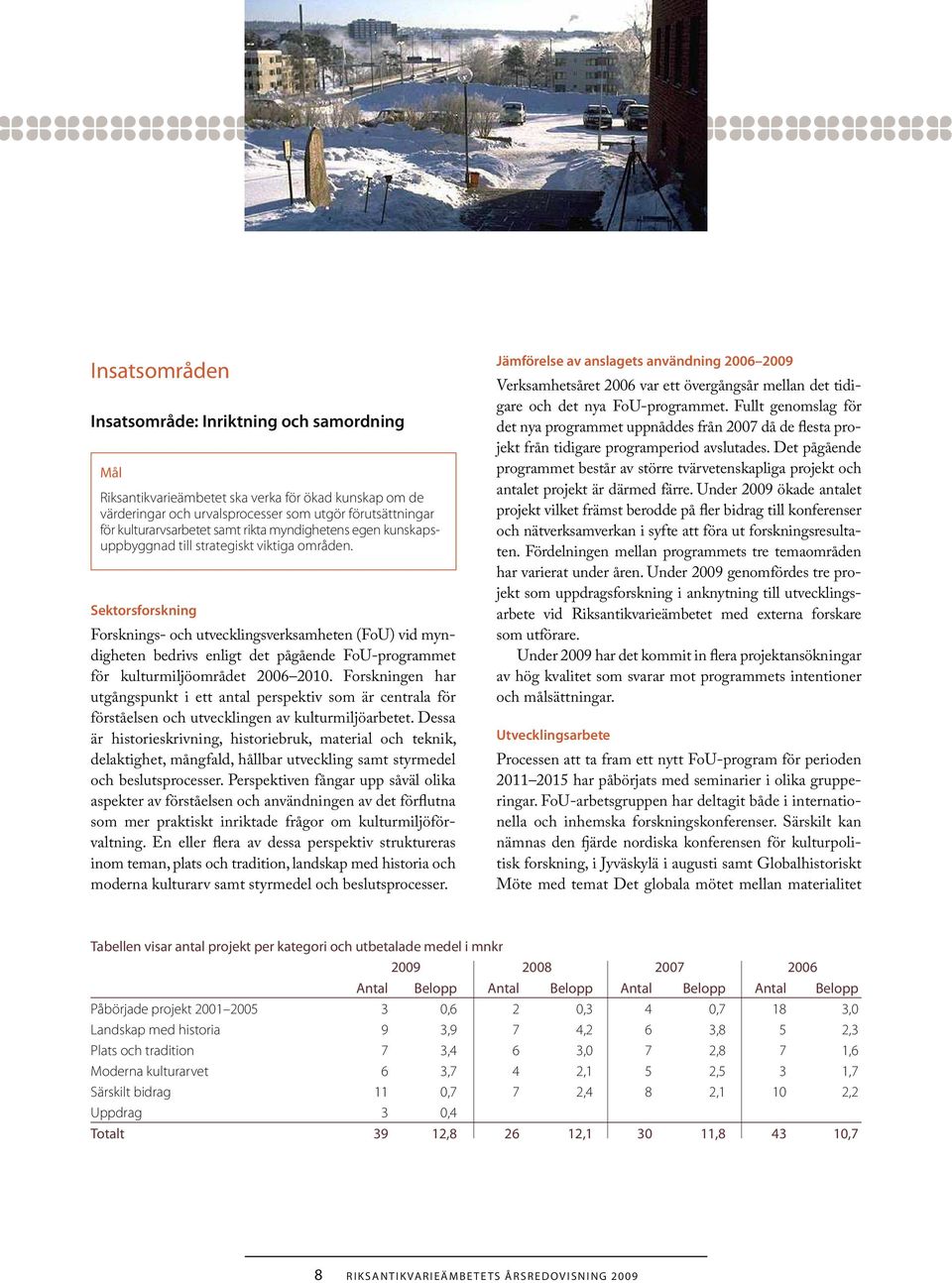 Sektorsforskning Forsknings- och utvecklingsverksamheten (FoU) vid myndigheten bedrivs enligt det pågående FoU-programmet för kulturmiljöområdet 2006 2010.