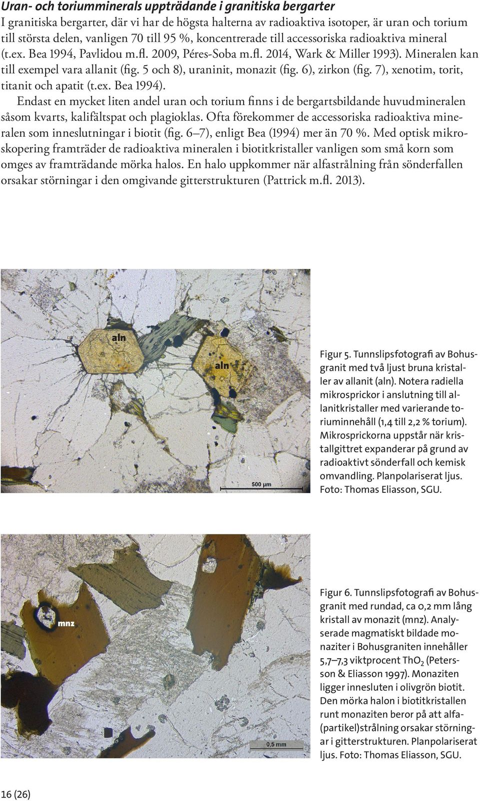 5 och 8), uraninit, monazit (fig. 6), zirkon (fig. 7), xenotim, torit, titanit och apatit (t.ex. Bea 1994).