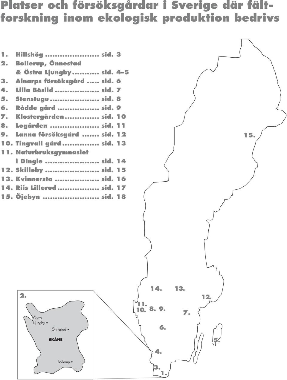 Lanna försöksgård... sid. 12 10. Tingvall gård... sid. 13 11. Naturbruksgymnasiet i DIngle... sid. 14 12. Skilleby... sid. 15 13. Kvinnersta... sid. 16 14.