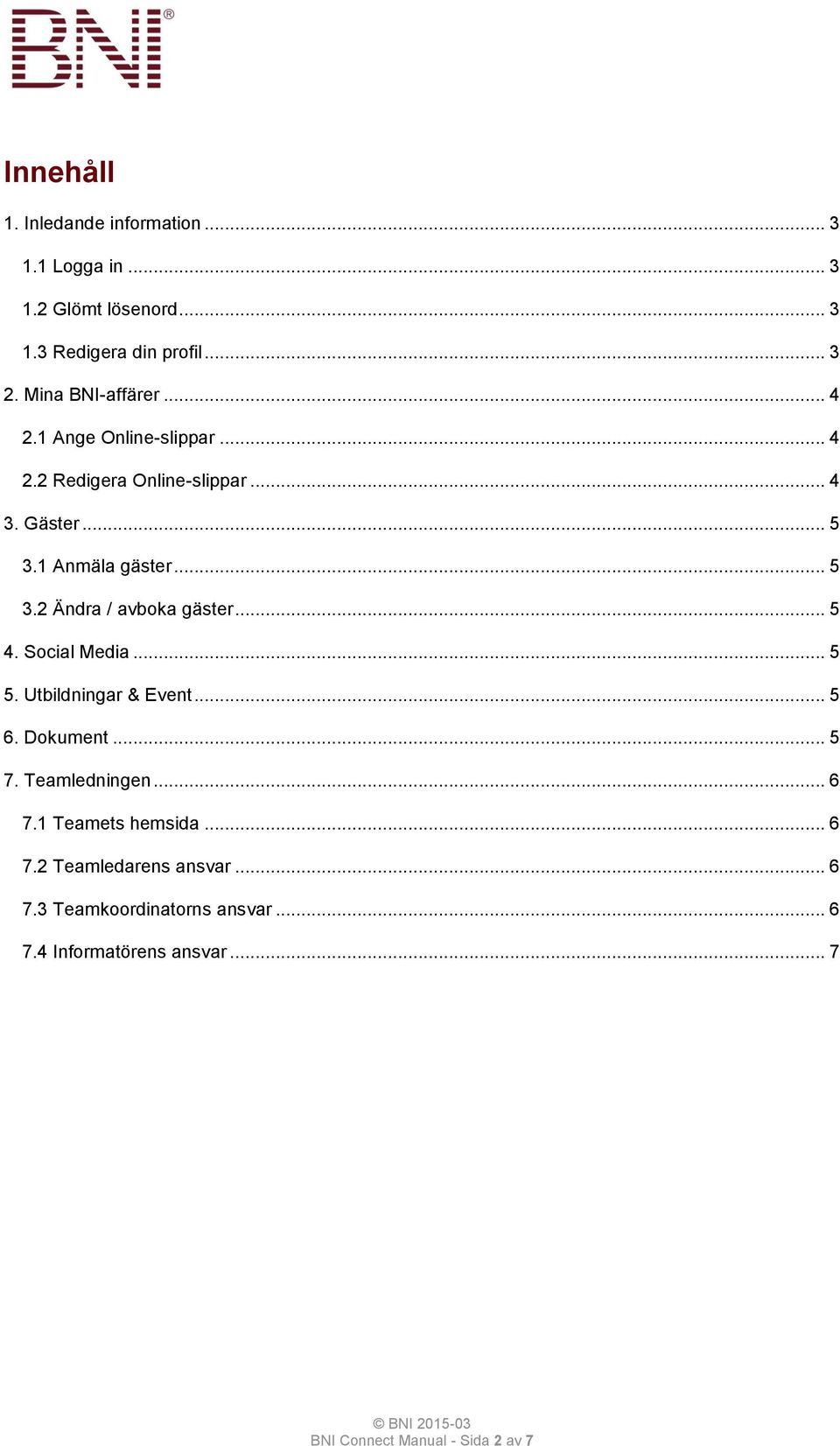 .. 5 4. Social Media... 5 5. Utbildningar & Event... 5 6. Dokument... 5 7. Teamledningen... 6 7.1 Teamets hemsida... 6 7.2 Teamledarens ansvar.