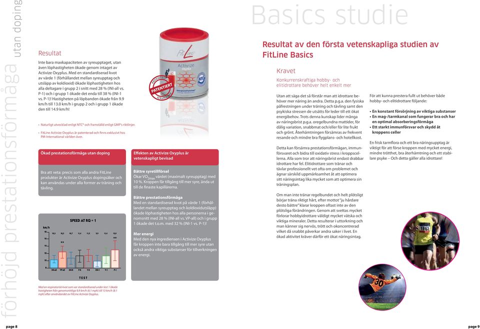 P-1) och i grupp 1 ökade det enda till 38 % (INI-1 vs. P-1)! Hastigheten på löpbanden ökade från 9.9 km/h till 13.0 km/h i grupp 2 och i grupp 1 ökade den till 14.9 km/h! Naturligt utvecklad enligt NTC och framställd enligt GMP's riktlinjer.