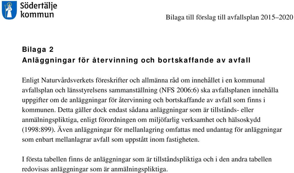 Detta gäller dock endast sådana anläggningar som är tillstånds- eller anmälningspliktiga, enligt förordningen om miljöfarlig verksamhet och hälsoskydd (1998:899).