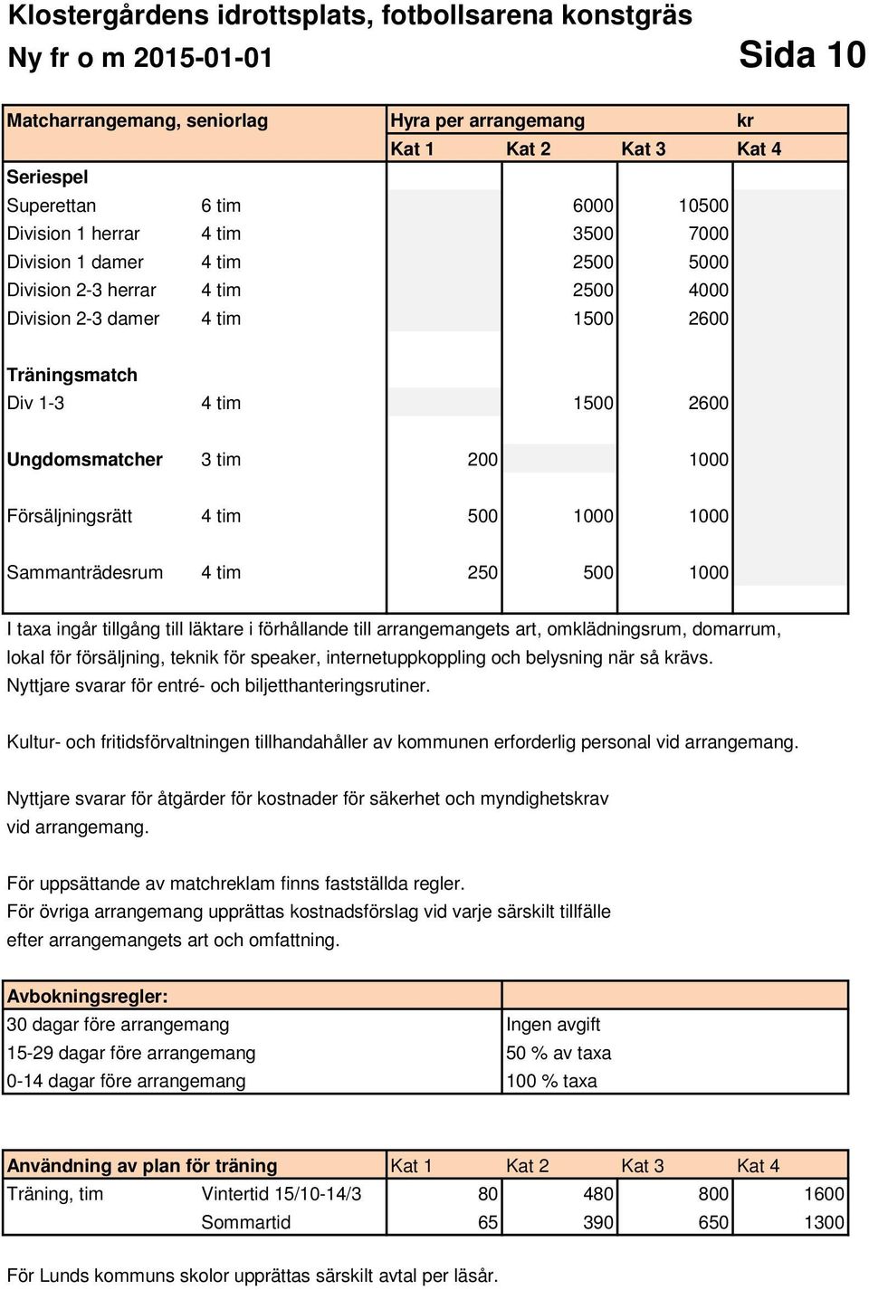 200 1000 Försäljningsrätt 4 tim 500 1000 1000 Sammanträdesrum 4 tim 250 500 1000 I taxa ingår tillgång till läktare i förhållande till arrangemangets art, omklädningsrum, domarrum, lokal för