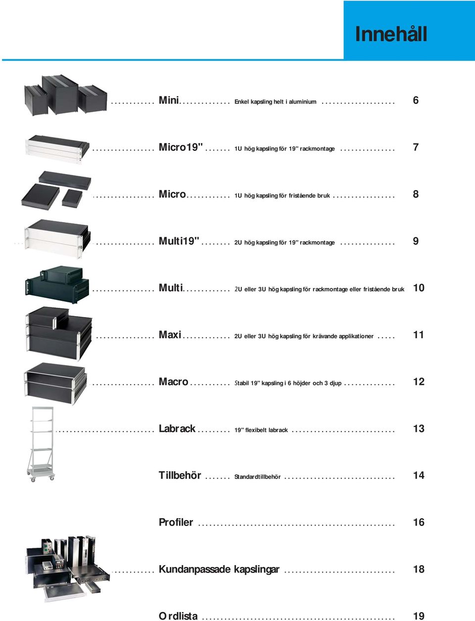 ....... 2U hög kapsling för 19" rackmontage............... 9...................................... Multi............. 2U eller 3U hög kapsling för rackmontage eller fristående bruk 10...................................... Maxi.