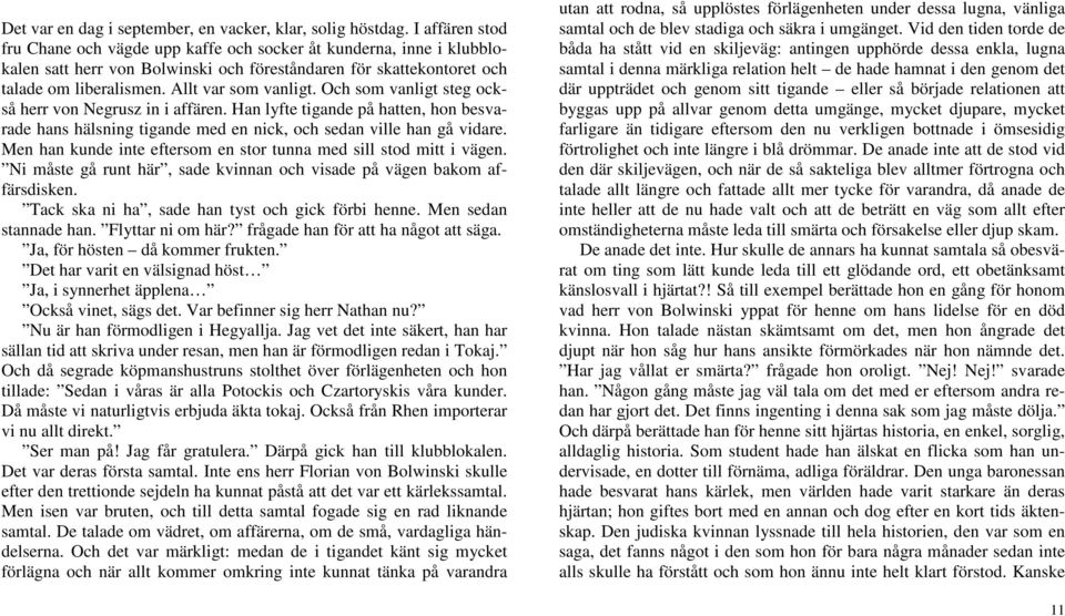 Och som vanligt steg också herr von Negrusz in i affären. Han lyfte tigande på hatten, hon besvarade hans hälsning tigande med en nick, och sedan ville han gå vidare.