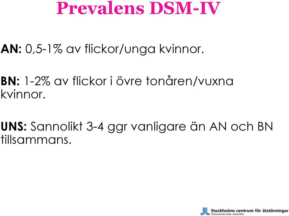 BN: 1-2% av flickor i övre tonåren/vuxna