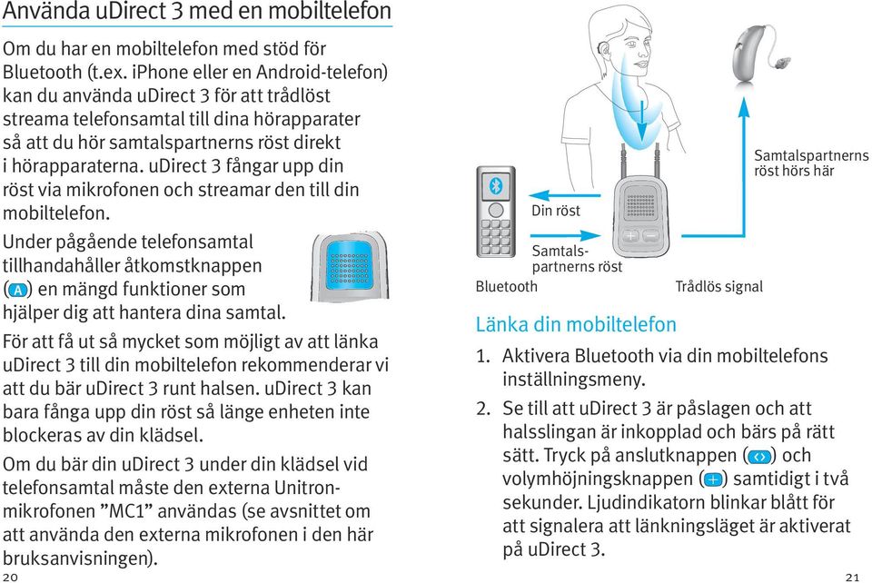 udirect 3 fångar upp din röst via mikrofonen och streamar den till din mobiltelefon.