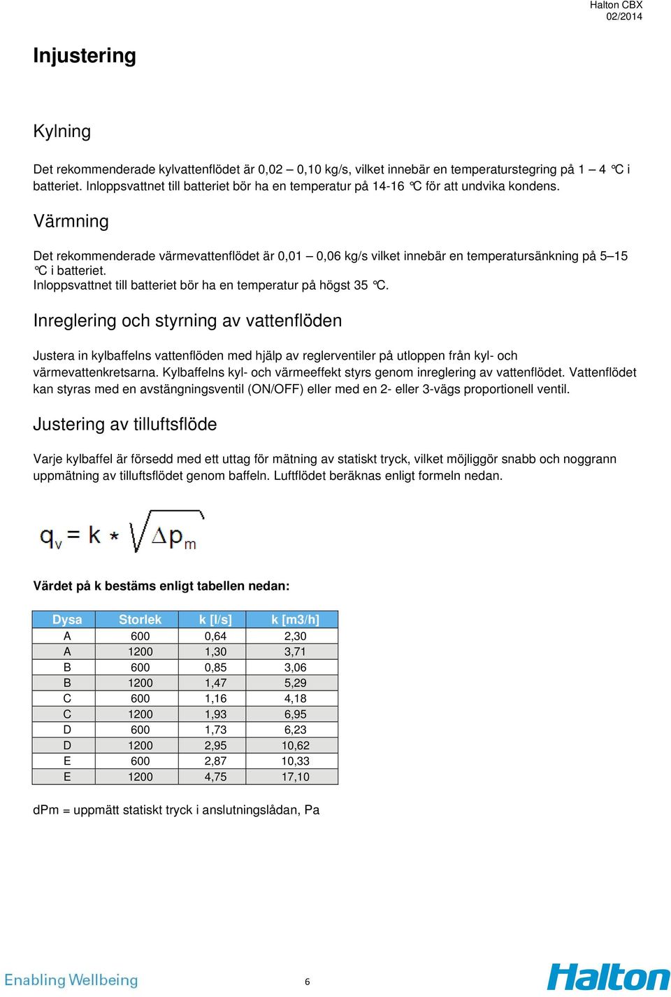 Värmning Det rekommenderade värmevattenflödet är 0,01 0,06 kg/s vilket innebär en temperatursänkning på 5 15 C i batteriet. Inloppsvattnet till batteriet bör ha en temperatur på högst 35 C.