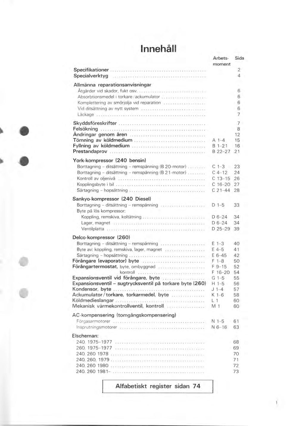 .......... 7 Skyddsföreskrifter............................. 7 Felsökning........ Ändringar genom åren........ 8 12 Tömning av köldmedium........ A 1-4 15 Fyllning av köldmedium.