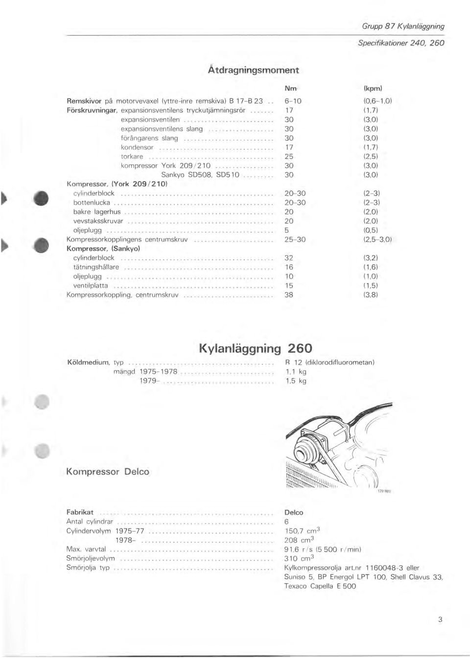 ................. 25 (2,5) kompressor York 209 / 210.......... 30 (3,0) Sankyo S0508, S0510.... 30 (3,0) Kompressor, (York 209/2 10) cylinderblock.... 20-30 (2-3) bottenlucka.