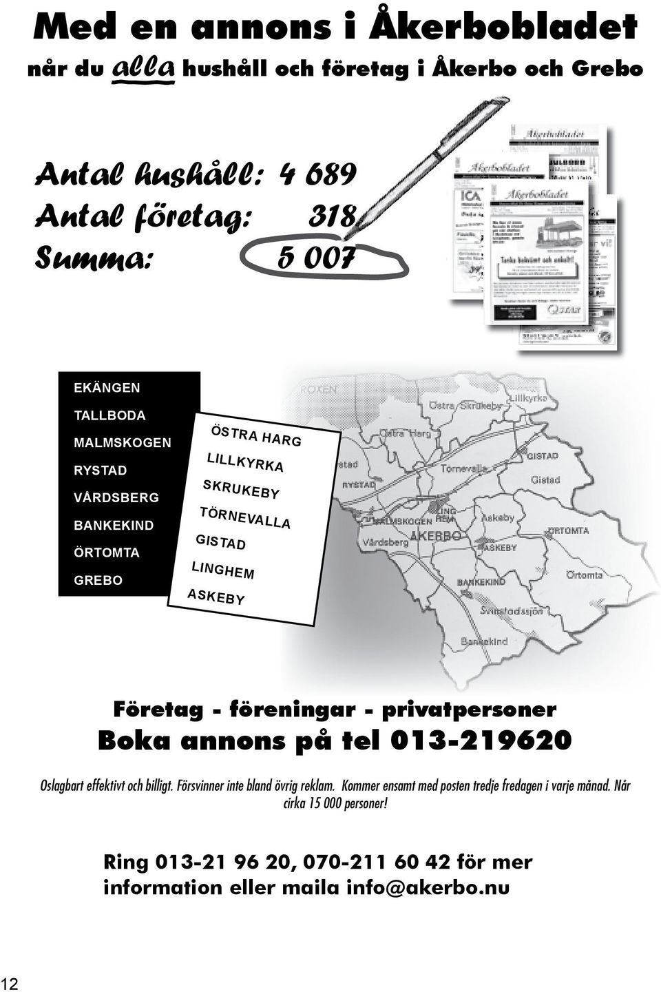 föreningar - privatpersoner Boka annons på tel 013-219620 Oslagbart effektivt och billigt. Försvinner inte bland övrig reklam.