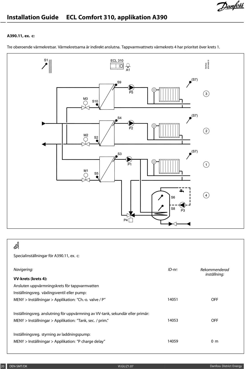 växlingsventil eller pump: MENY > Inställningar > Applikation: Ch.-o. valve / P 14051 OFF Inställningsreg.