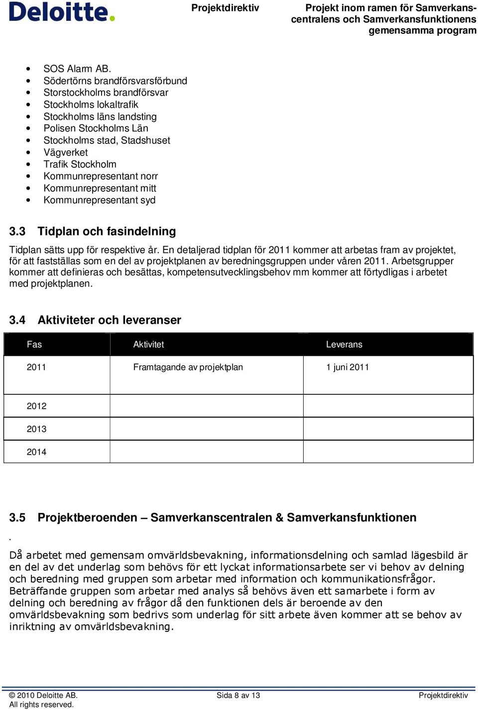 Kommunrepresentant norr Kommunrepresentant mitt Kommunrepresentant syd 3.3 Tidplan och fasindelning Tidplan sätts upp för respektive år.