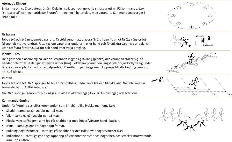 Fatta tag om varandras underarm eller hand och försök dra varandra ur balans utan att flytta fötterna. Byt fot och hand efter varja omgång.