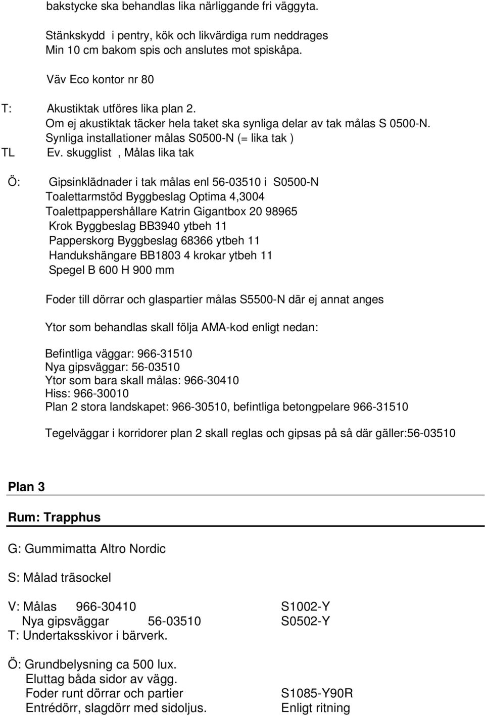 skugglist, Målas lika tak Ö: Gipsinklädnader i tak målas enl 56-03510 i S0500-N Toalettarmstöd Byggbeslag Optima 4,3004 Toalettpappershållare Katrin Gigantbox 20 98965 Krok Byggbeslag BB3940 ytbeh 11