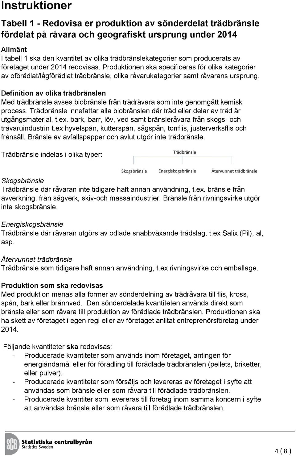Definition av olika trädbränslen Med trädbränsle avses biobränsle från trädråvara som inte genomgått kemisk process.
