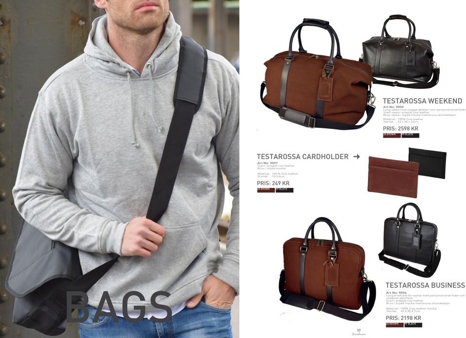 mocka Material: 100 % Cow leather Storlek: 10 X 6cm PRIS: 249 KR 28 BROWN BAGS TESTAROSSA BUSINESS Art No: 9054 Lyxig briefcase för laptop med paislymönstrat foder