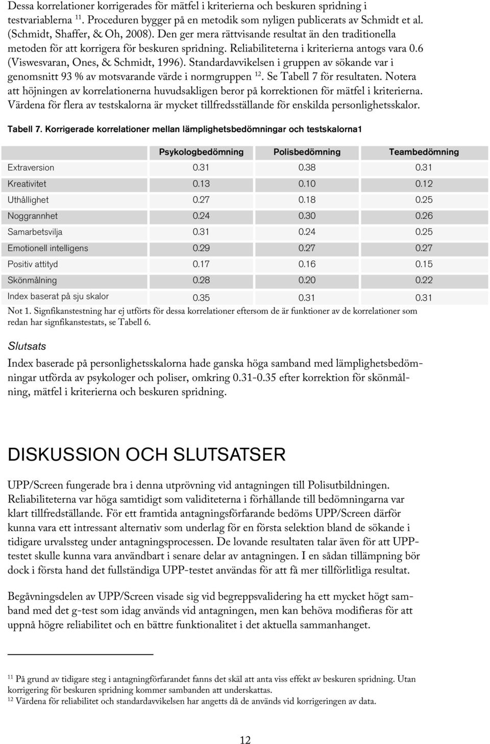 6 (Viswesvaran, Ones, & Schmidt, 1996). Standardavvikelsen i gruppen av sökande var i genomsnitt 93 % av motsvarande värde i normgruppen 12. Se Tabell 7 för resultaten.