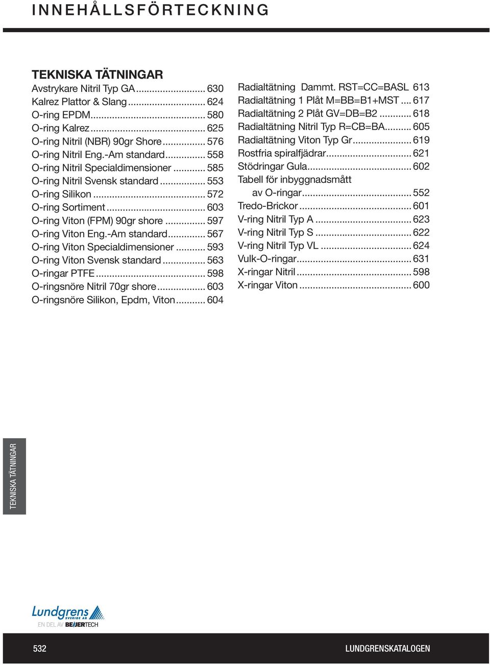 .. 567 O-ring Viton Specialdimensioner... 593 O-ring Viton Svensk standard... 563 O-ringar PTFE... 598 O-ringsnöre Nitril 70gr shore... 603 O-ringsnöre Silikon, Epdm, Viton... 604 Radialtätning Dat.