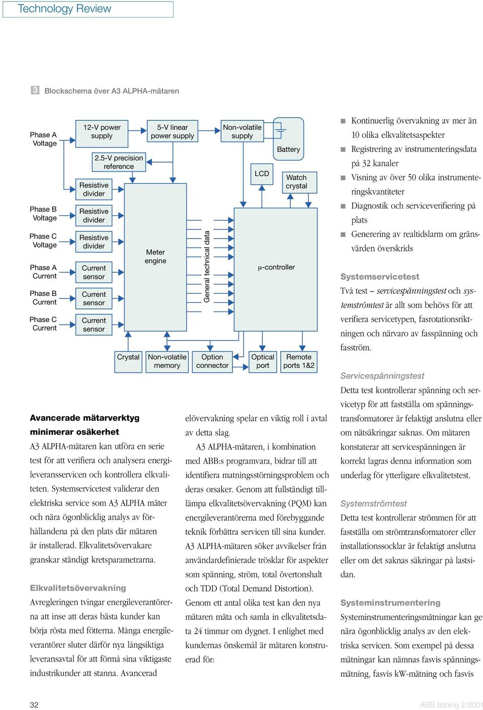 5-V precision reference Crystal 5-V linear power supply Meter engine Non-volatile memory Avancerade mätarverktyg minimerar osäkerhet A3 ALPHA-mätaren kan utföra en serie test för att verifiera och