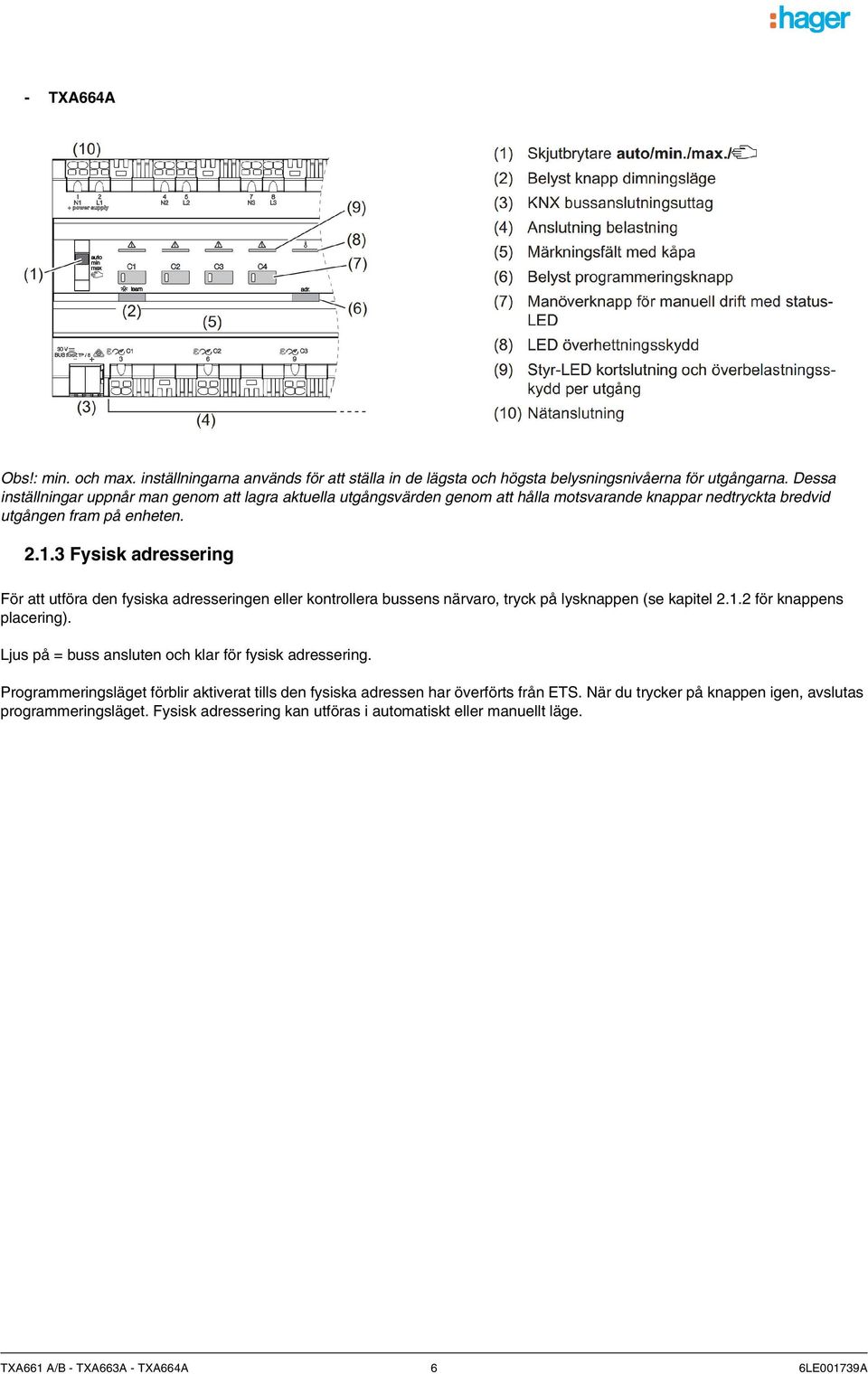 3 Fysisk adressering För a uföra den fysiska adresseringen eller konrollera bussens närvaro, ryck på lysknappen (se kapiel 2.1.2 för knappens placering).