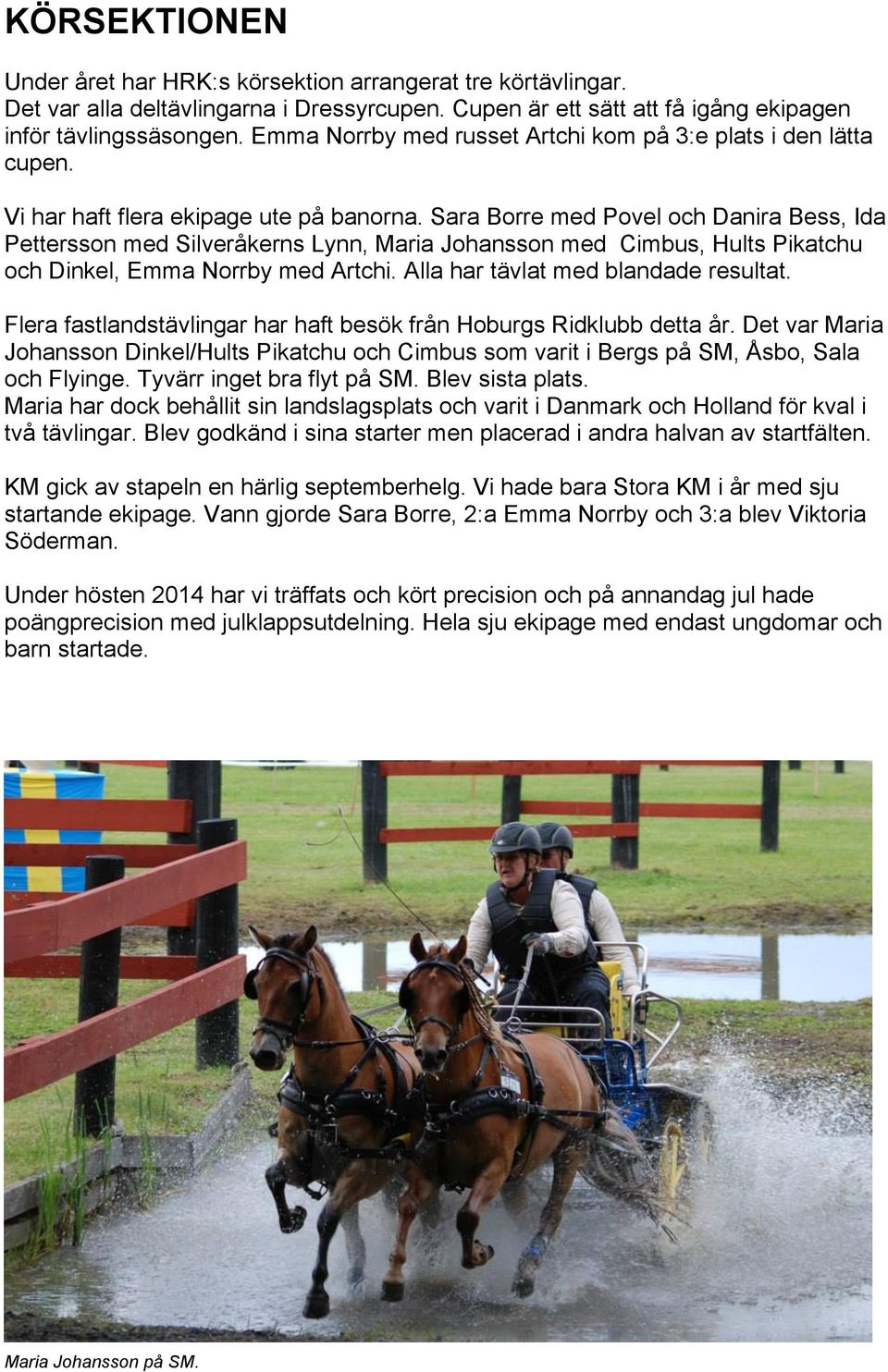 Sara Borre med Povel och Danira Bess, Ida Pettersson med Silveråkerns Lynn, Maria Johansson med Cimbus, Hults Pikatchu och Dinkel, Emma Norrby med Artchi. Alla har tävlat med blandade resultat.