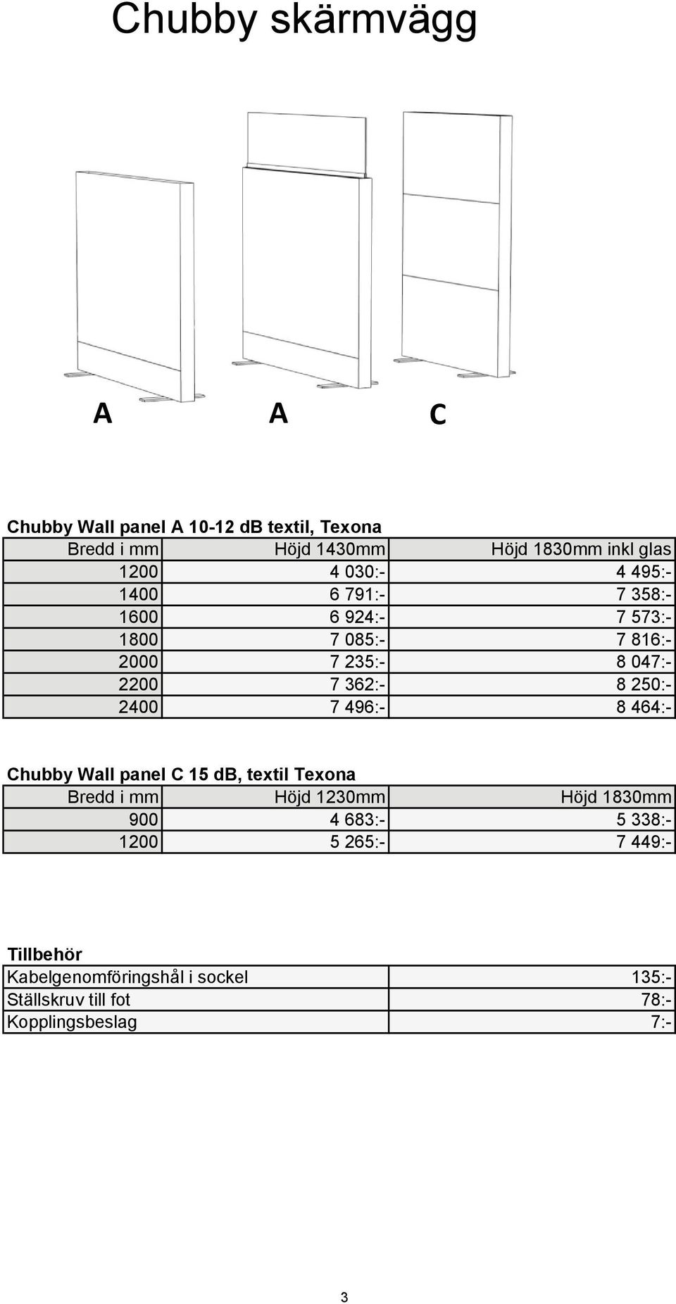 8 250:- 2400 7 496:- 8 464:- Tillbehör Kabelgenomföringshål i sockel Ställskruv till fot Kopplingsbeslag Chubby Wall