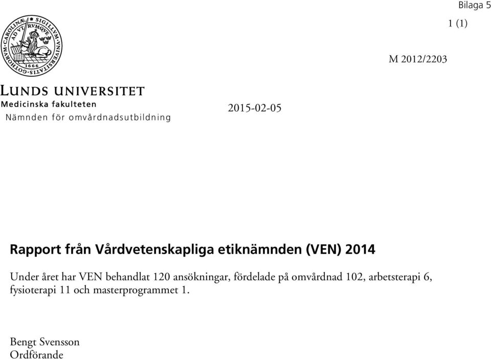 Under året har VEN behandlat 120 ansökningar, fördelade på omvårdnad