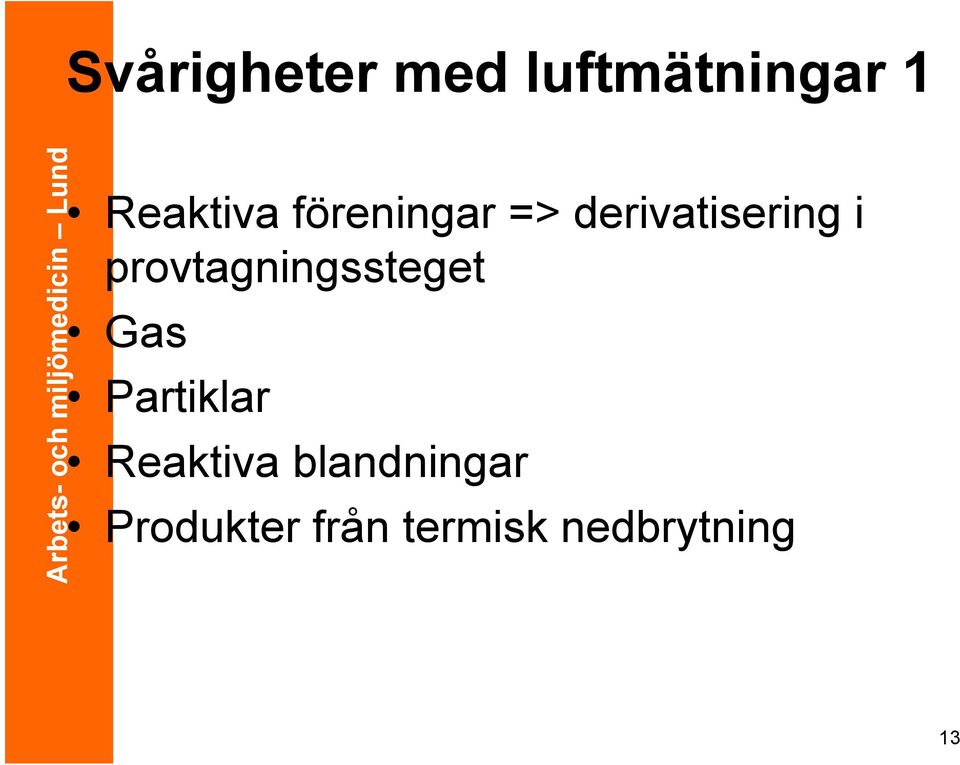 provtagningssteget Gas Partiklar